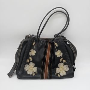 Coach 1941 Rogue 31 in Black with Western Embroidery Flowers & Varsity Stripe